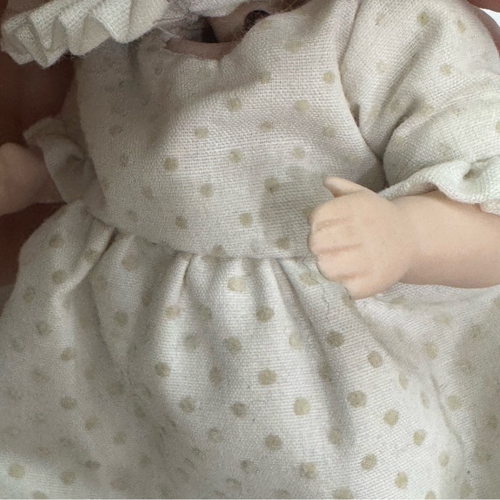 Vintage Jointed Bisque Baby Doll with Handmade Bonnet and Clothes Made in Taiwan - Picture 13 of 14